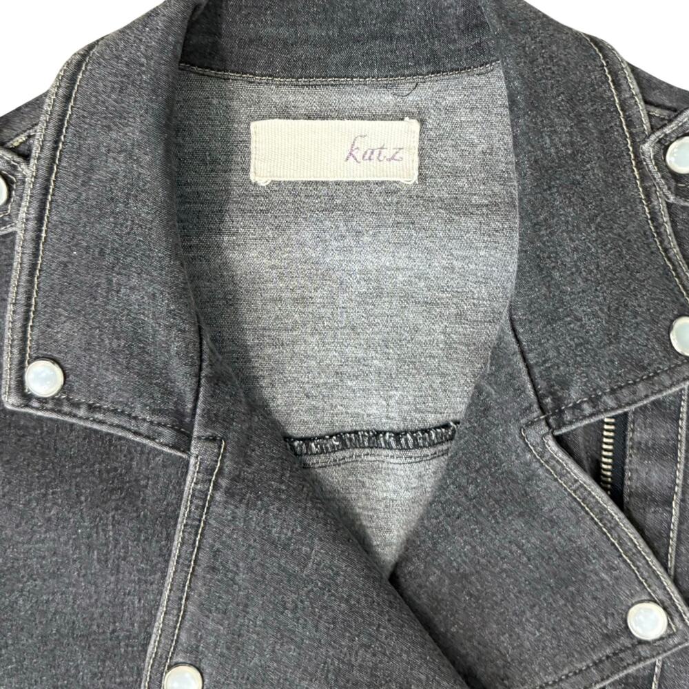 Katz Charcoal Gray Asymmetrical Zipper Pockets Moto Biker Jacket Size 34 / XS - Picture 9 of 13